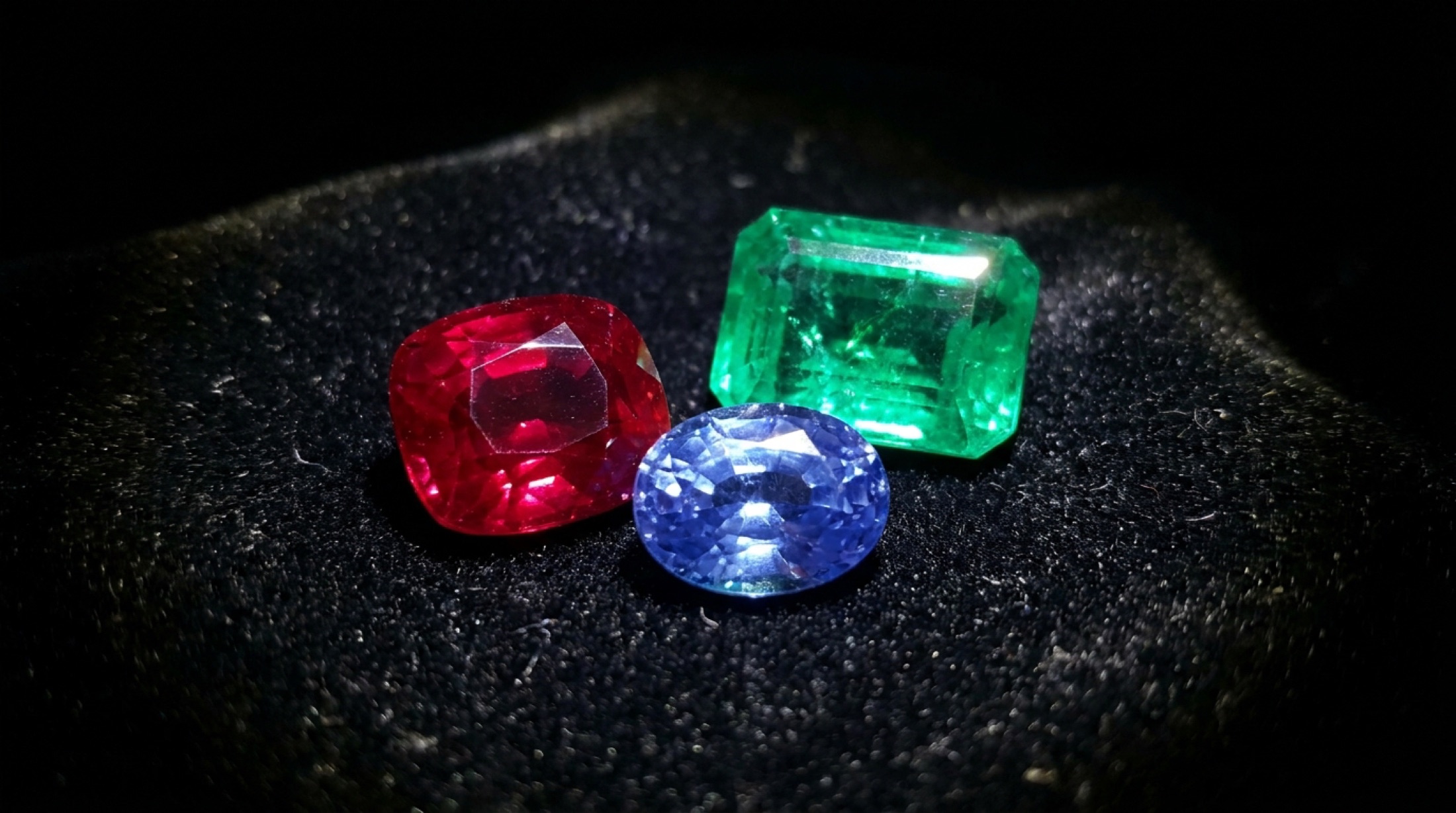 Koyu zemin üzerinde parlayan renkli değerli taşlar makro